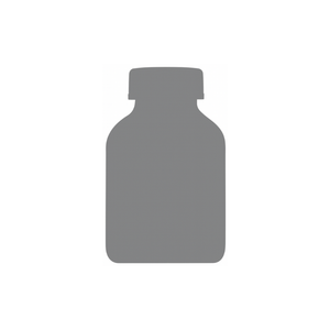 Eine einfache graue Silhouette einer Flasche mit einem breiten Körper und einem verschlossenen Deckel, zentriert auf einem weißen Hintergrund.