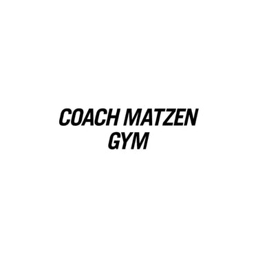 Schwarzer, fetter Text auf weißem Hintergrund: COACH MATZEN GYM in Großbuchstaben, mit COACH MATZEN in der ersten und GYM in der zweiten Zeile.