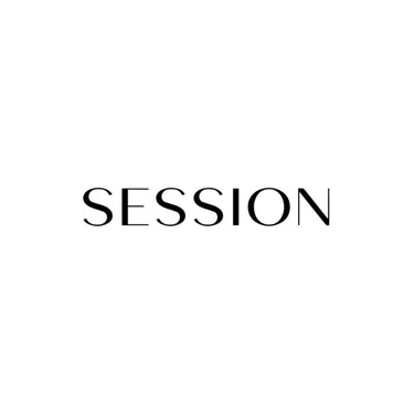 Das Wort SESSION steht zentriert auf einem schlichten weißen Hintergrund in einer modernen, schwarzen, serifenlosen Schrift.